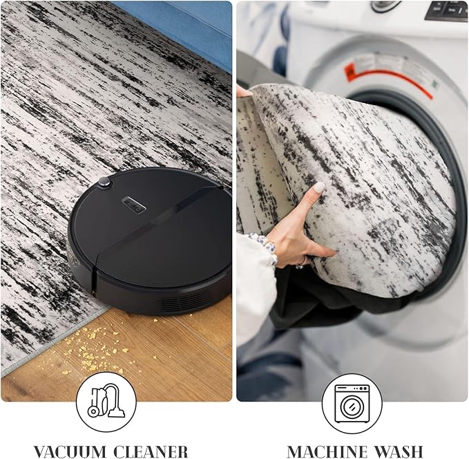 Lansny Modern Abstract Hallway Runner Rug, White Black Grey Taupe Washable Kitchen Runner Non-Slip Soft 2x8 Runner Rug Thin Print Faux Wool Carpet for Entryway Bedroom Laundry Room Indoor Home Decor