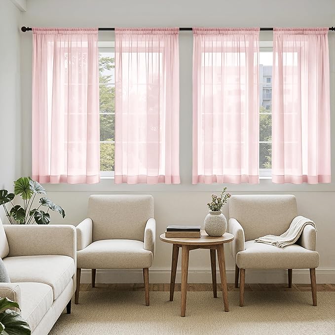 MIULEE Blush Pink Sheer Curtains 63 Inches Long, 4 Panels Set, Light Filtering Rod Pocket Voile Drapes for Living Room and Bedroom, Airy Soft Fabric Window Treatments, 42 x 63 Inches