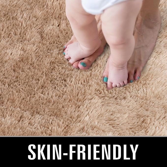 TWINNIS Super Soft Shaggy Rugs Fluffy Carpets, 6x9 Feet, Indoor Modern Plush Area Rugs for Living Room Bedroom Kids Room Nursery Home Decor, Upgrade Anti-Skid Rectangular Fuzzy Rug, Tan White