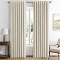 MIULEE 100% Blackout Linen Curtains for Bedroom, Linen Beige Solid Luxury Decor Thermal Insulation Room Darkening Drapes for Living Room Nursery Back Tab Rod Pocket 42 x 72 Inches, 2 Panels