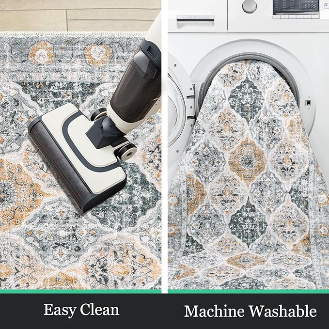 HEBE Hallway Runner Rug 2'x6' Washable Vintage Distressed Area Rugs Non Slip Laundry Rug Runner Boho Floor Carpet Runners for Hallways Entryway Laundry Room Kitchen Bathroom