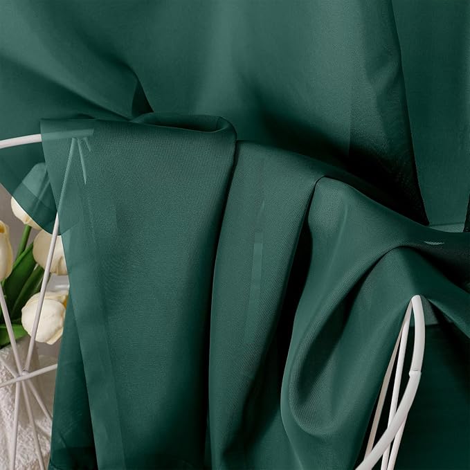 OVZME Hunter Green Sheer Curtains 63 Inches Long 2 Panels - Soft Light Filtering Window Sheer Panels for Living Room/Bedroom, Top Dual Rod Pocket, 1 Pair, Each 42Wx63L Inches