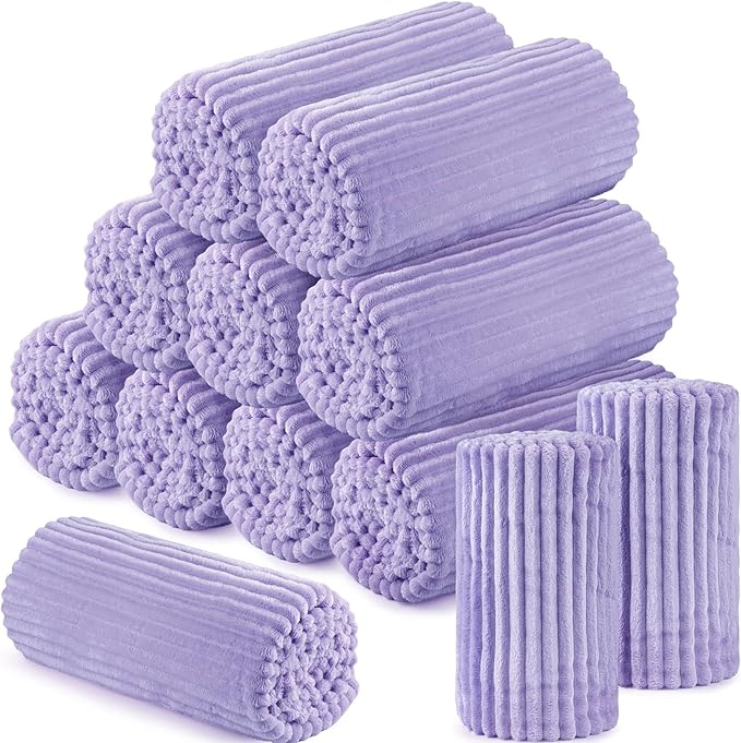 Buryeah 12 Pcs Flannel Throw Blanket Bulk 50 x 60 in Sleepover Blanket Outdoor Wedding Throw Lightweight, Oeko-tex Standard 100 Certified for Sofa Homeless Gifts (Light Purple)