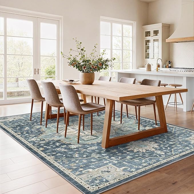 AMADA HOMEFURNISHING 5x7 Area Rugs, Washable Living Room Rug Low-Profile with Non-Slip Backing & Durable Edge Binding, Vintage 5x7 Rugs for Living Room, Bedroom, Dining Room
