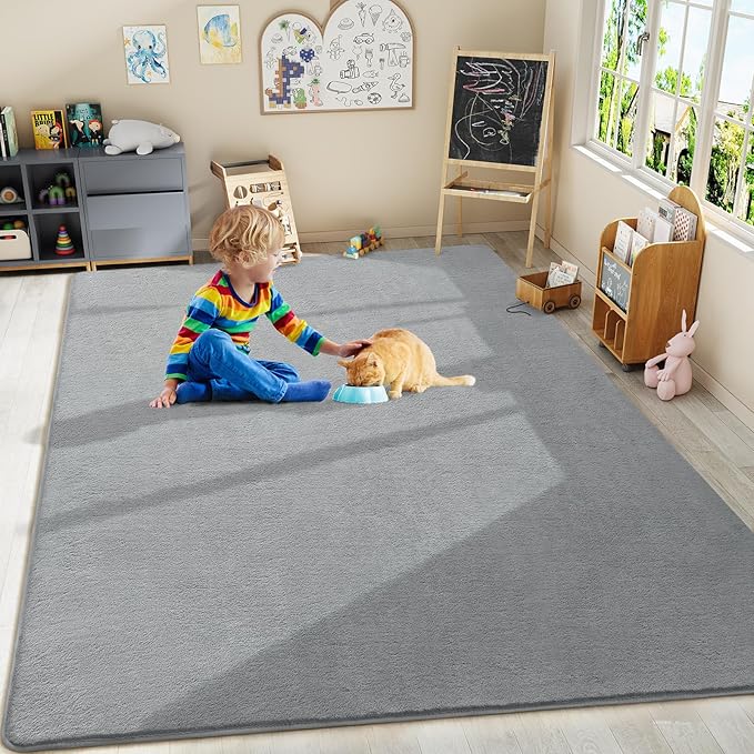 Amearea Large Modern Area Rugs for Bedroom Living Room, 6x9 Feet Grey Thickened Memory Foam Rug, Fluffy Indoor Washable Rugs Non Slip Minimalist Carpet for Boys Girls Dorm Nursery Room Decor