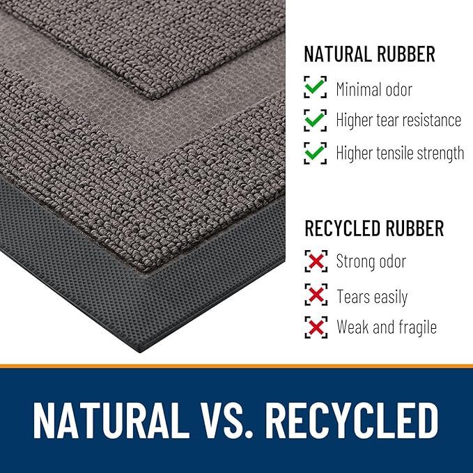 OLANLY Front Door Mat Indoor Outdoor Entrance, Waterproof All-Season, All-Weather Doormat, Sturdy Natural Rubber, Low Profile, Easy Clean Patio Porch Entryway Mat, 47x23, Taupe