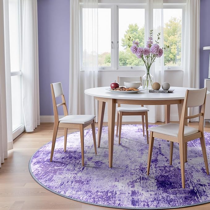 Washable Area Rugs 6ft Non-Slip Modern Abstract Soft for Living Room Entryway Bedroom Nursery, Print Pattern, Purple Gray Pink White