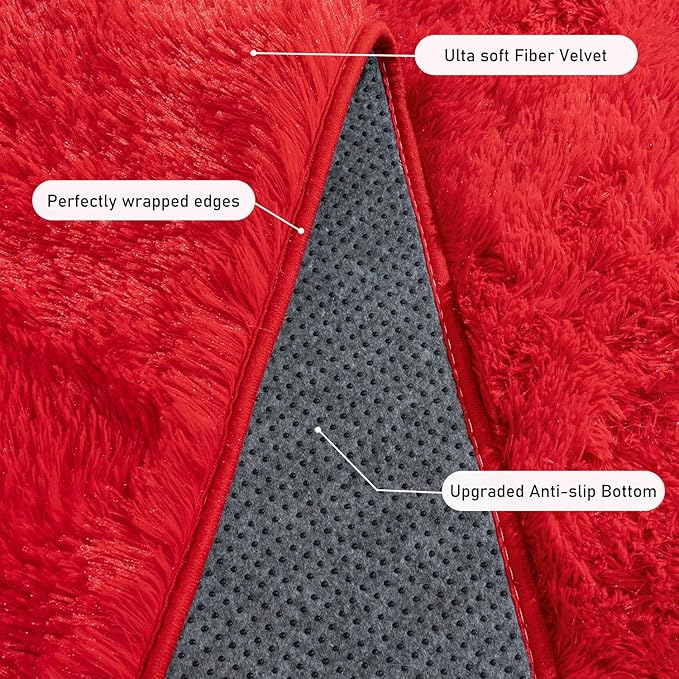 Rugs for Bedroom 4x6, Soft Shaggy Modern Shag Area Rug for Living Room, Upgrade Non-Slip Plush Fluffy Carpet for Kids Boys Girls Room Home Decor Aesthetic, Red