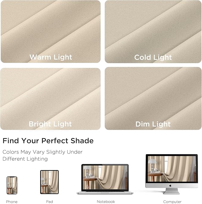 CUCRAF Light Beige Blackout Curtains 45 inch Length 2 Panels Set, Rod Pocket Room Darkening Drapes for Bedroom Living Room, Insulated Thermal Light Blocking Window Curtain (W52 x L45 Inch)