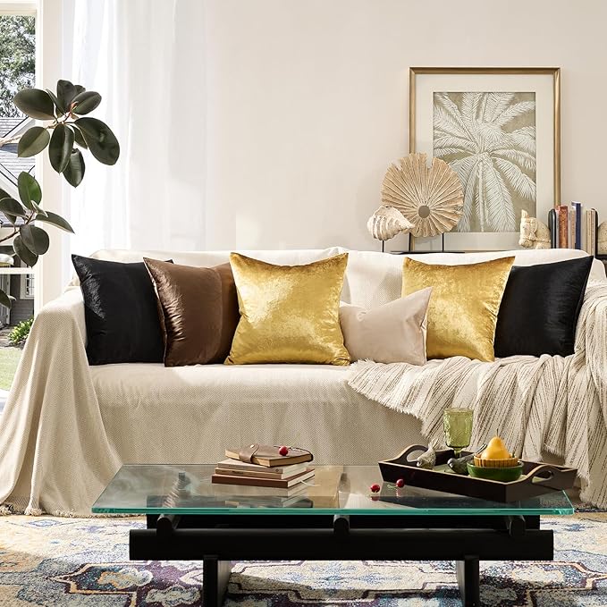 GIGIZAZA Decorative Couch Throw Pillow Covers,Set of 2 Gold Square Pillow Cushion Covers 22x22,Pillow Cases Velvet Pillow Covers