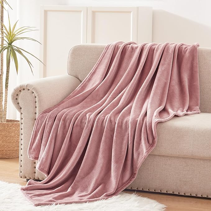 Exclusivo Mezcla Fleece Blanket Twin Size for Bed, Super Soft and Warm, All Season, Cozy, Plush, Lightweight, 90x66 Inches, Dusty Pink