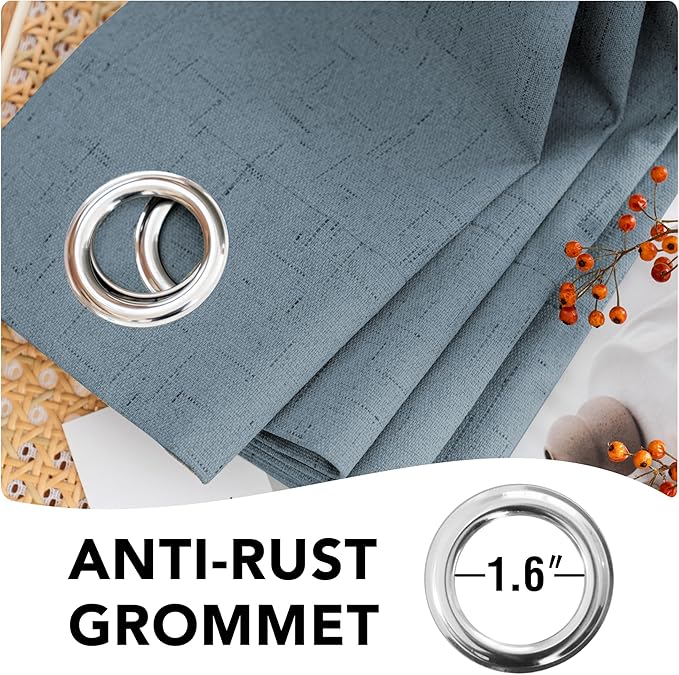 H.VERSAILTEX Linen Blackout Curtains 84 Inches Long 100% Blackout Thermal Insulated Textured Linen Look Curtain Draperies Anti-Rust Grommet, Energy Saving with White Liner, 2 Panels, Stone Blue
