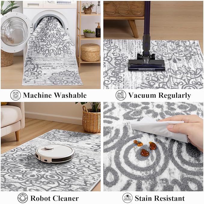 HEBE Hallway Runner Rug 2'x6' Washable Vintage Kitchen Rugs Non Slip Laundry Rug Runner Distressed Boho Floor Carpet Runners for Hallways Entryway Laundry Room Kitchen Bathroom