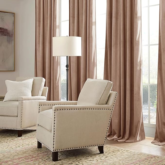 RYB HOME Back Tab Velvet Curtains with Hook Tape, Thermal Insulated Privacy Protect Decorative Drapes for Living Room Dining Room, Blush, W 52 x L 90 inches, 2 Panels Set