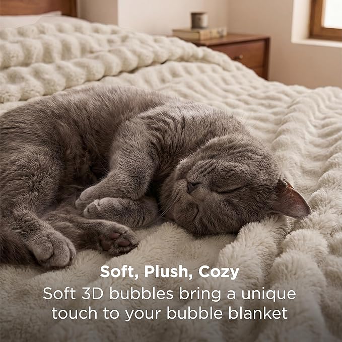 Bedsure 3D Fleece Bubble Blanket - GentleSoft Beige King Blanket for Bed Sofa Room Decor - Luxury Soft Cozy Gifts for Kids Girls, Lightweight, All Seasons, Beige, 108"×90"