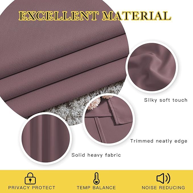 NICETOWN Dry Rose Curtain Panels - Home Decoration Thermal Insulated Solid Grommet Blackout Curtains/Drapes for Hall/Sliding Door (80" Wide by 108" Long, Dry Rose, Set of 2)