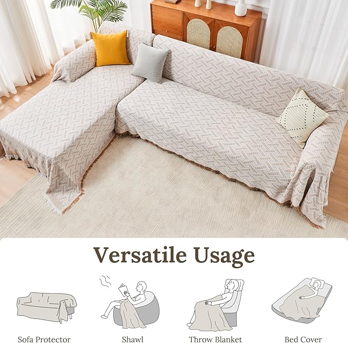 HOMERILLA Sectional Couch Covers for Sectional Sofa L Shaped Sofa Cover Blanket 2 Pieces L Shape Furniture Protector for Pets Dogs(Khaki White, X-Large)