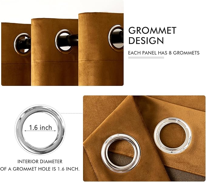 MIULEE Velvet Curtains Golden Brown Elegant Grommet Curtains Thermal Insulated Soundproof Room Darkening Black Out Curtains/Drapes for Classical Living Room Bedroom Decor 52 x 108 Inch Set of 2