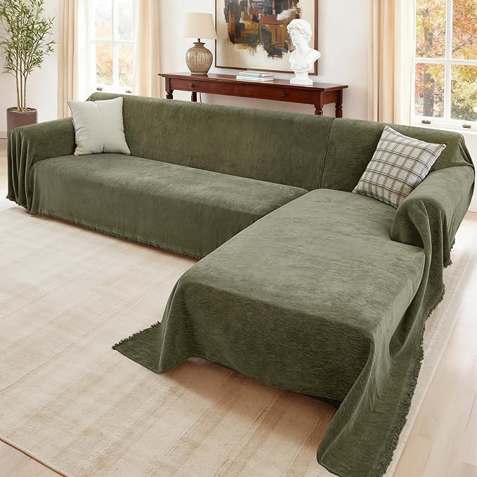 Sectional Couch Covers, 2 Pieces Washable L Shaped Couch Covers Sofa Blanket for Dogs Pet Friendly Sectional Sofa Slipcovers Furniture Covers,71"x 102"+ 71"x 110",(Large,Green)