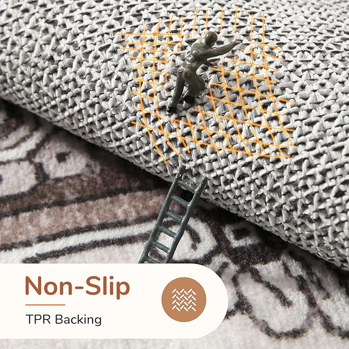 OPPODREAM Soft 10x14 Area Rugs, Washable Rugs 10x14 with Non Slip Backing, Low-Pile Faux Cashmere 10 x 14 Carpet, Khaki