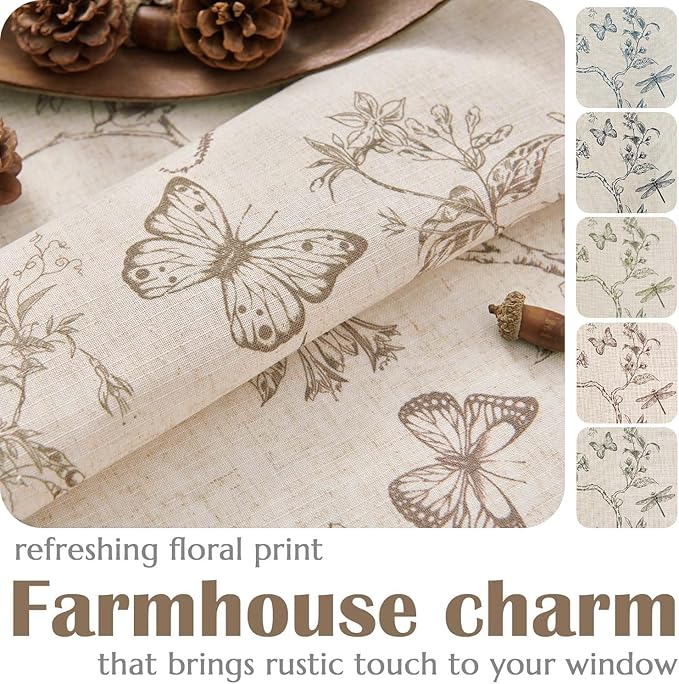 jinchan Floral Curtains Lined Linen Blend Curtain for Living Room 84 Inch Length Taupe Farmhouse Flower Patterned Curtain French Country Curtains Drapes Back Tab Rod Pocket 2 Panels
