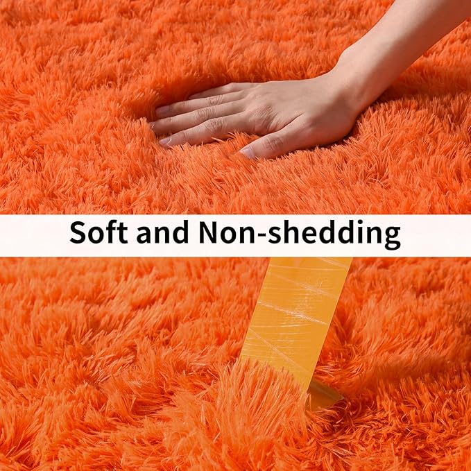 Soft Runner Rugs for Bedroom Hallways, 2x5 Orange Fluffy Shag Throw Area Rug Non Slip for Bedside Dorm, Long Shaggy Furry Carpet for Nursery Living Room