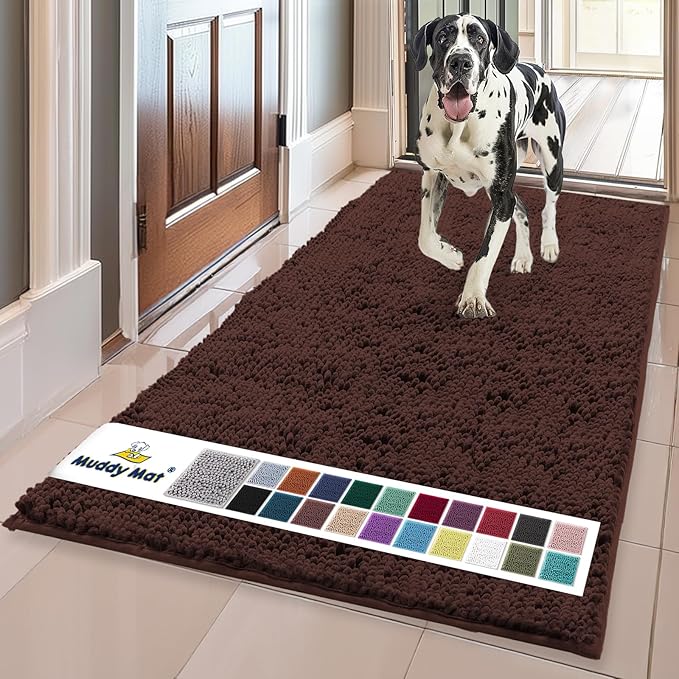 Muddy Mat® | Super Absorbent Door Mat Indoor, Microfiber Quick Dry Chenille Entryway Rug, Non-Slip Front Door Mat, Indoor Mats for Entryway, Machine Washable Pet Rug, Brown 24"x120"
