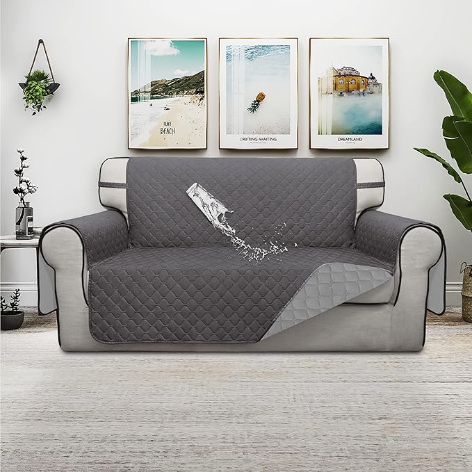 ISSUNTEX Double Protection 100% Waterproof Loveseat Sofa Covers for Living Room, Couch Covers for 2 Cushion Couch Sofa, Reversible Furniture Protector Sofa Cover for Dogs (Loveseat, Gray/Light Gray)
