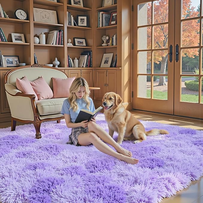 Super Soft Shaggy Area Rugs for Bedroom 4x6 Feet, Shaggy Plush Living Room Shag Furry Floor Rugs, Non-Shedding Indoor Rugs for Living Room Decor(4 x 6, Purple Starry)