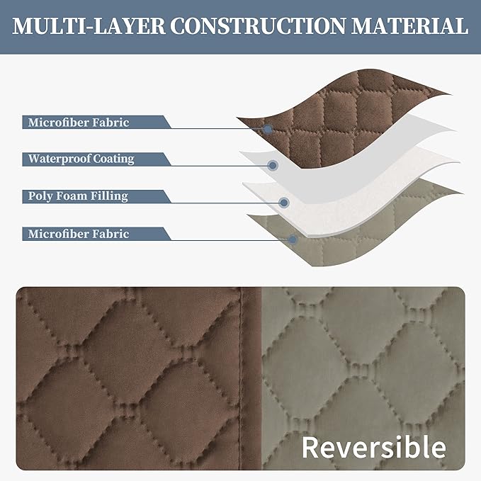 ISSUNTEX Double Protection 100% Waterproof Loveseat Sofa Covers for Living Room, Couch Covers for 2 Cushion Couch Sofa, Reversible Furniture Protector Sofa Cover for Dogs (Loveseat, Brown/Beige)