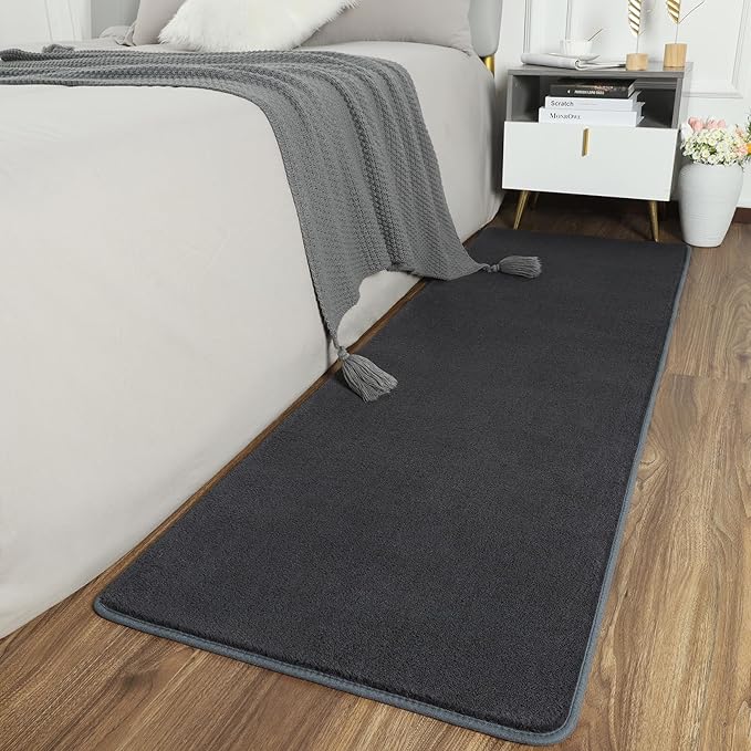 AROGAN 2x8 Feet Shag Runner Rug for Hallways, Washable Rugs with Memory Foam for Bedroom, Entryway Indoor Fluffy Throw Rug for Bedside Living Room Kids Girls Nursery Dorm Room Decor, Dark Grey