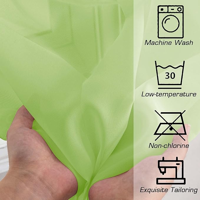 OWENIE Lime Sheer Curtains for Bedroom Living Room 96 Inches Long 2 Panels Set, Soft Solid Light Filtering Clear Sheer Ceiling to Floor for Large Window, 2Pcs, Each 42" W x 96" L, Lime