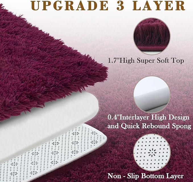 Rugs for Living Room 6x9, Alfombras para Salas Shag Large Plush Soft Area Rug, Shaggy Carpets for Bedroom, Kids Boys Girls Home Decor Aesthetic(Burgundy, 6 x 9)