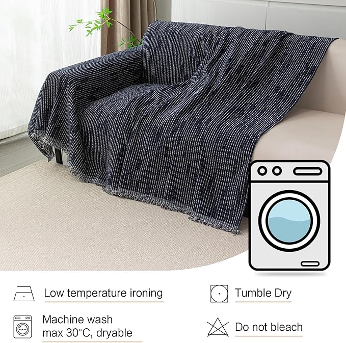 MYSKY HOME Couch Covers for 2 Cushion Couch Sofa, Chenille L Shape Sectional Couch Cover - Pet-Friendly, Machine Washable, Non-Slip Sofa Protector for Dogs, Kids, 71"x118", Navy