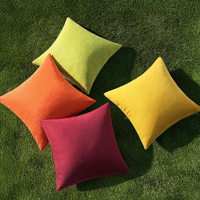 MIULEE Pack of 4 Decorative Outdoor Throw Pillow Covers Linen Waterproof Pillow Covers Farmhouse Cushion Cases for Patio Garden Tent Balcony Couch Sofa 16x16 inch Yellow Green
