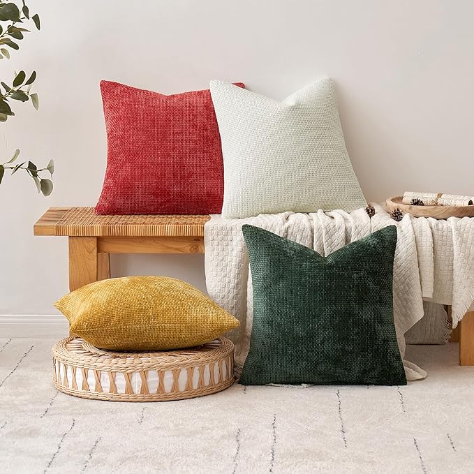 MIULEE Pack of 2 Christmas Green Couch Throw Pillow Covers 20x20 Inch Modern Boho Accent Decorative Pillow Covers Soft Chenille Farmhouse Cushion Covers for Home Decor Bed Sofa Living Room