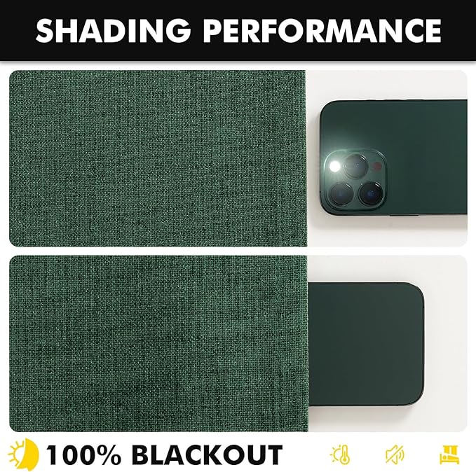MIULEE 100% Blackout Linen Curtains for Bedroom, Christmas Emerald Green Solid Luxury Decor Thermal Insulation Room Darkening Drapes for Living Room Nursery Back Tab Rod Pocket 42 x 84 Inches 2 Panels