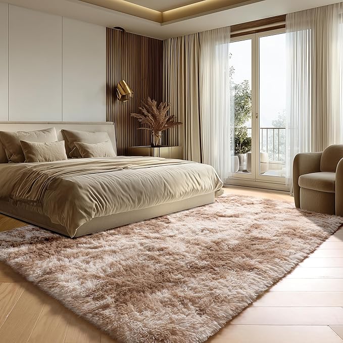 ONASAR Rugs for Living Room Bedroom, Tie-Dyed Beige 5x8 Fluffy Bedside Area Rug, Soft Plush Shaggy Indoor Floor Carpet for Nursery Kids Girls Boys Teen Dorm Home Office Decor Aesthetic
