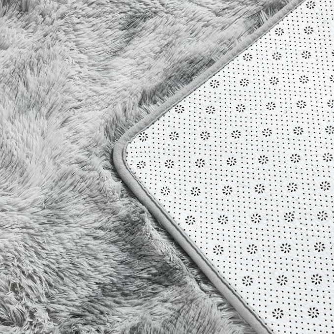 Deerhoo Large Shag Area Rugs 5 x 8, Tie-Dyed Plush Fuzzy Rugs for Living Room, Ultra Soft Fluffy Furry Rug for Bedroom, Indoor Carpet Nursery Rugs for Kids Room Home Decor, Light Grey