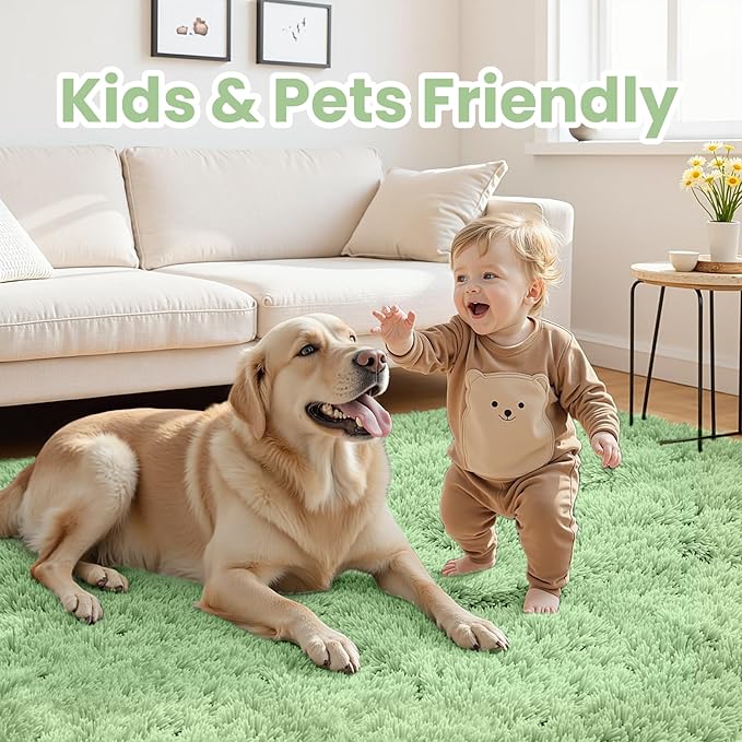 5x7 Area Rugs for Living Room Rug: Soft Fluffy Shag Mint Green Rugs for Bedroom, Non-Slip Large Fuzzy Plush Rug Indoor Floor Carpet for Nursery Kids Boys Girls Room, Dorms, Playroom, Modern Home Decor
