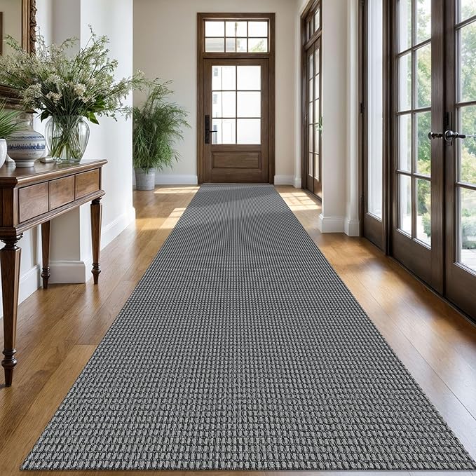 KOZYFLY Extra Long Runners for Hallways 3x16 ft Washable Kitchen Runner Non Slip Rubber Backed Hallway Rug Cotton Entryway Runner Rug Floor Carpet for Indoor Hall, Kitchen, Stair, Grey/Dark Grey