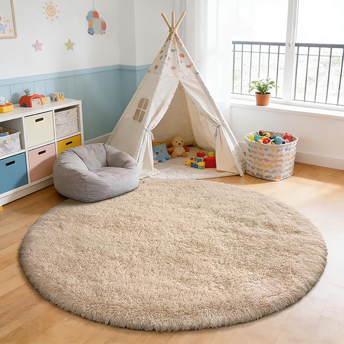yulidayang Fluffy Round Area Rugs for Bedroom,4'X4'Shag Circle Area Rugs for Girls Room,Non Slip Fuzzy Plush Rug for Kids Room Living Room and Dorm Home Decor Rug