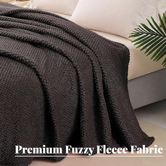 Whale Flotilla Extra Large Fuzzy Fleece Throw Blanket for Couch, 50x70 Inch Fluffy Warm Soft Jacquard Blankets for All Season, Lightweight and Cozy, Coffee