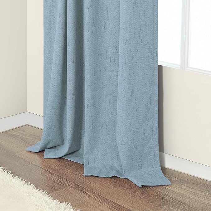 Light Blue Curtains for Bedroom 63 Inch Length 2 Panels Neutral Linen Textured Full Blackout Room Darkening Noise Reducing Curtain for Bay Window Kids Room Boys Nursery Dusty Slate Stone Blue 63 Long