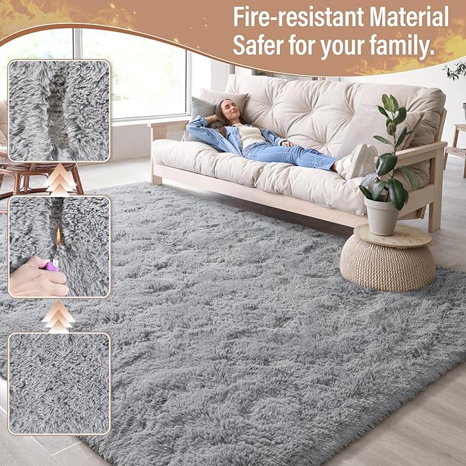 LOCHAS Ultra Soft Indoor Modern Area Rugs Fluffy Living Room Carpets for Children Bedroom Home Decor Nursery Rug 8 x10 Feet, Gray