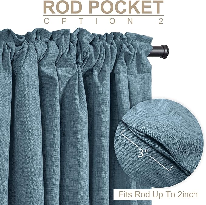 100% Blackout Shield Linen Blackout Curtains for Bedroom 108 Inches Long, Back Tab/Rod Pocket Living Room Drapes, Thermal Insulated Blackout Curtains 2 Panels Set, 50" W x 108" L, Stone Blue