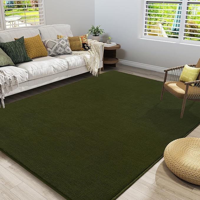 Amearea Large Modern Area Rugs for Bedroom Living Room, 5x8 Feet Olive Green Thickened Memory Foam Rug, Fluffy Indoor Washable Rugs Non Slip Minimalist Carpet for Boys Girls Dorm Nursery Room Decor