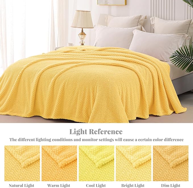Whale Flotilla Twin Size Fuzzy Fleece Blanket for Bed, 60x80 Inch Fluffy Warm Soft Jacquard Blankets for All Season, Lightweight and Cozy, Yellow