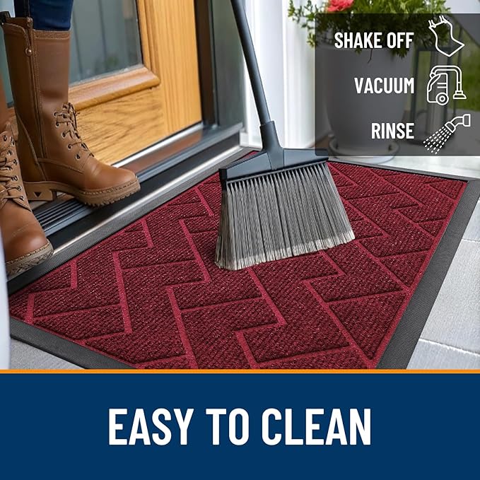 OLANLY Front Door Mat Indoor Outdoor Entrance, Waterproof All-Season, All-Weather Doormat, Sturdy Natural Rubber, Low Profile, Easy Clean Patio Porch Entryway Mat, Herringbone Brick (Wine Red, 71x47)
