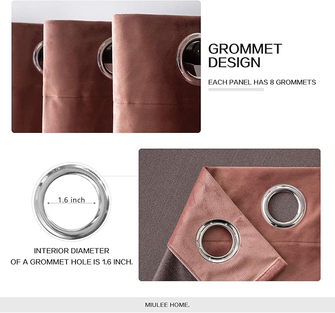 MIULEE Elegant Velvet Curtains Dusty Rose Pink Grommet Curtains Thermal Insulated Soundproof Room Darkening Blackout Drapes for Girls & Lady Living Room/Bedroom Black Out Decor 2 Panels 52 x 108 Inch